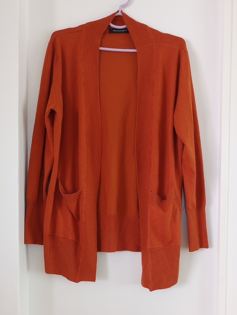 Merokeety Open-Front Women's Cardigan Sweater Orange Brown XL
